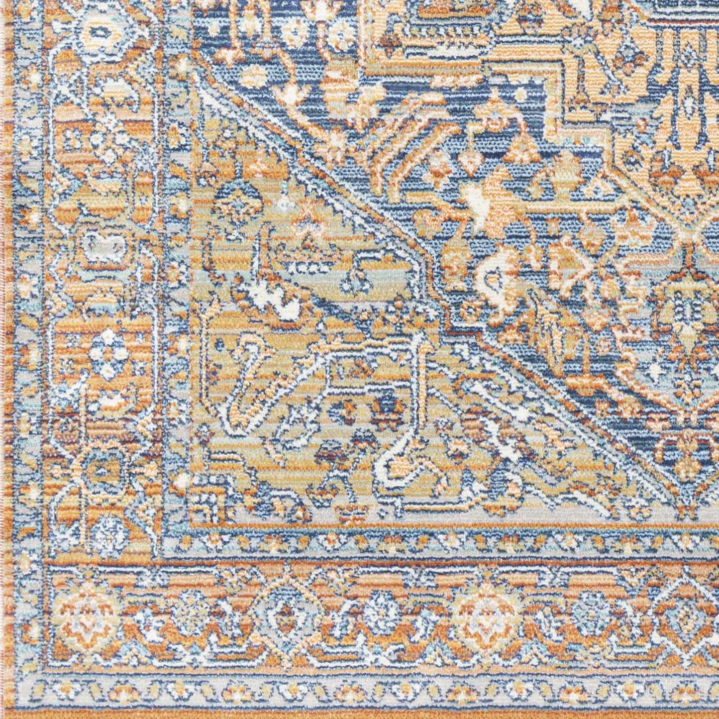 Tapis médaillon bleu et orange Ripponlea