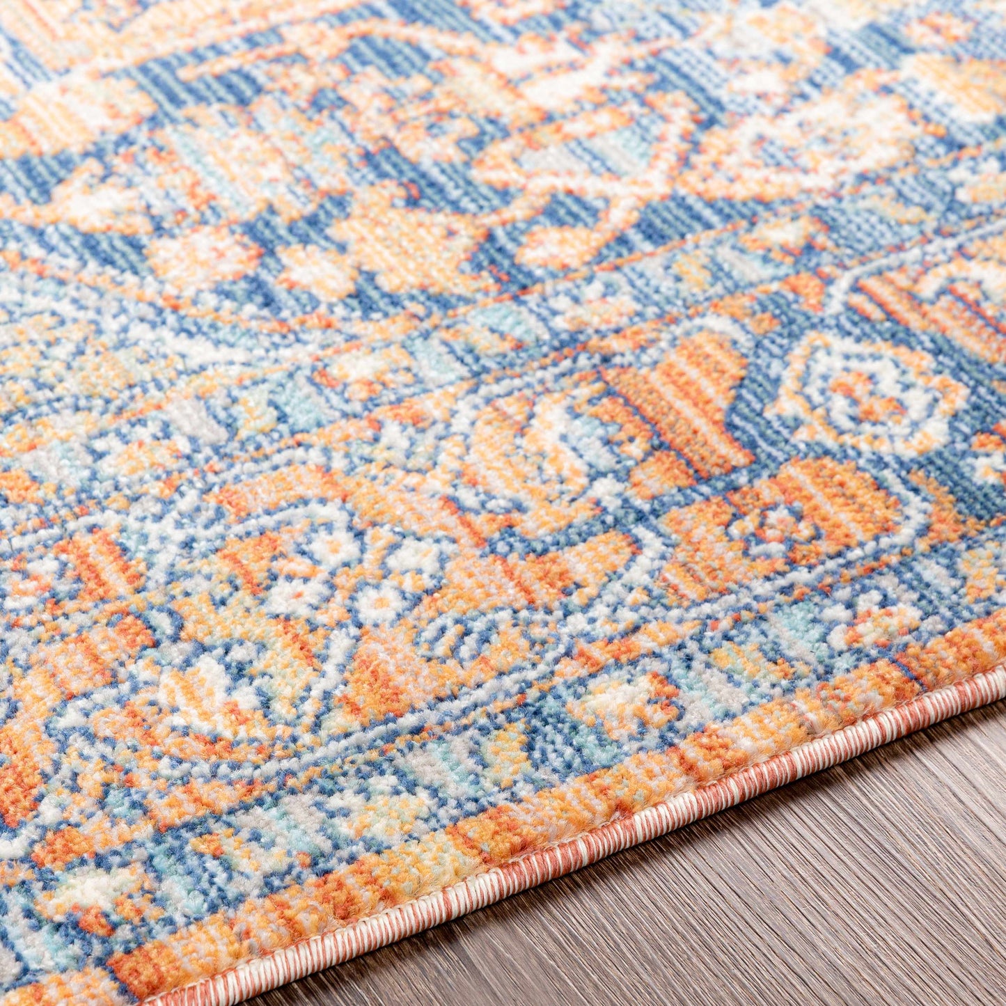 Tapis médaillon bleu et orange Ripponlea