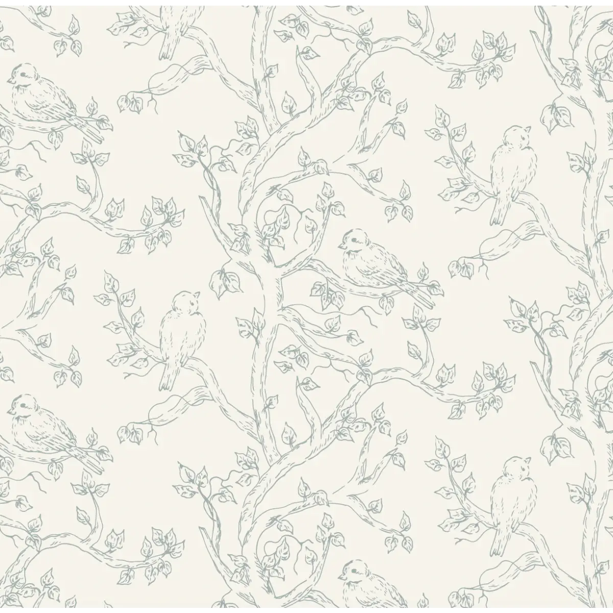 Ruby Wallpaper - Birds in Branches - by Ali Anni - Sample 1 foot by 1 foot / Blue - Loomwell Home Goods