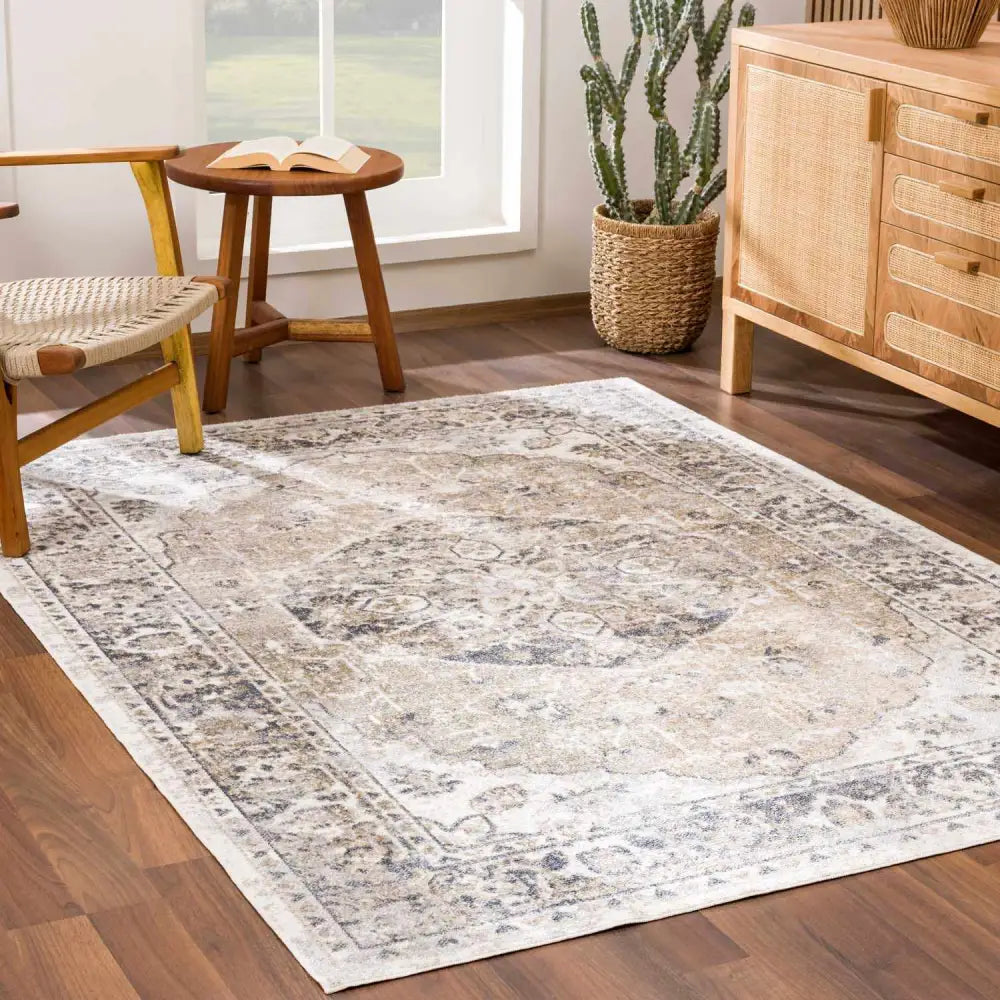 Rudo Beige Washable Area Rug - Boutique Rugs