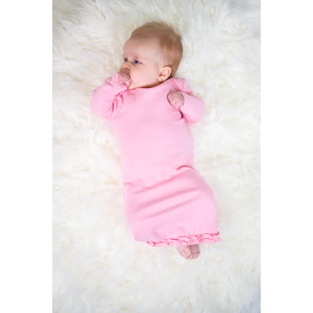 Ruffle Long Sleeve Baby Gown - 0-3 Month / Bubble Gum Pink - ARB Blanks