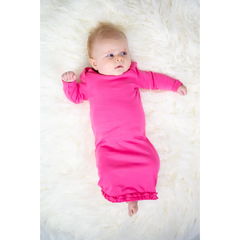 Ruffle Long Sleeve Baby Gown - 0-3 Month / Hot Pink - ARB Blanks