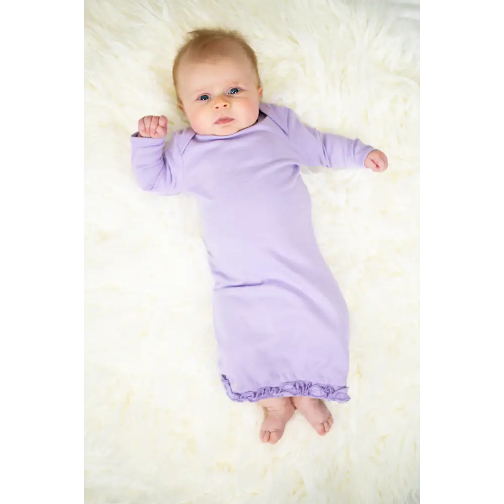 Ruffle Long Sleeve Baby Gown - 0-3 Month / Lilac - ARB Blanks