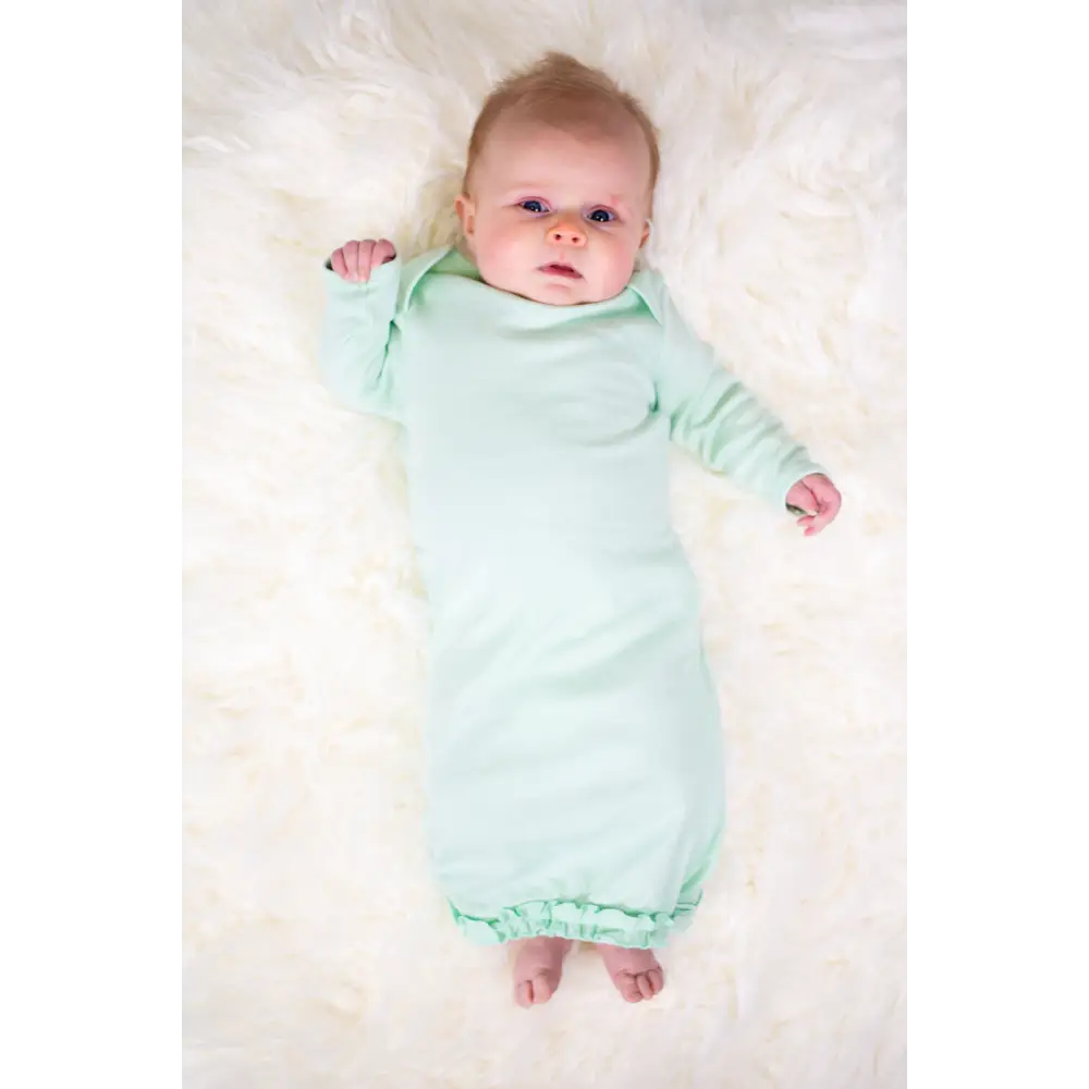 Ruffle Long Sleeve Baby Gown - 0-3 Month / Mint - ARB Blanks