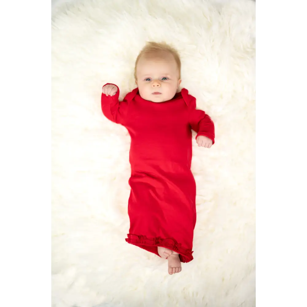 Ruffle Long Sleeve Baby Gown - 0-3 Month / Red - ARB Blanks