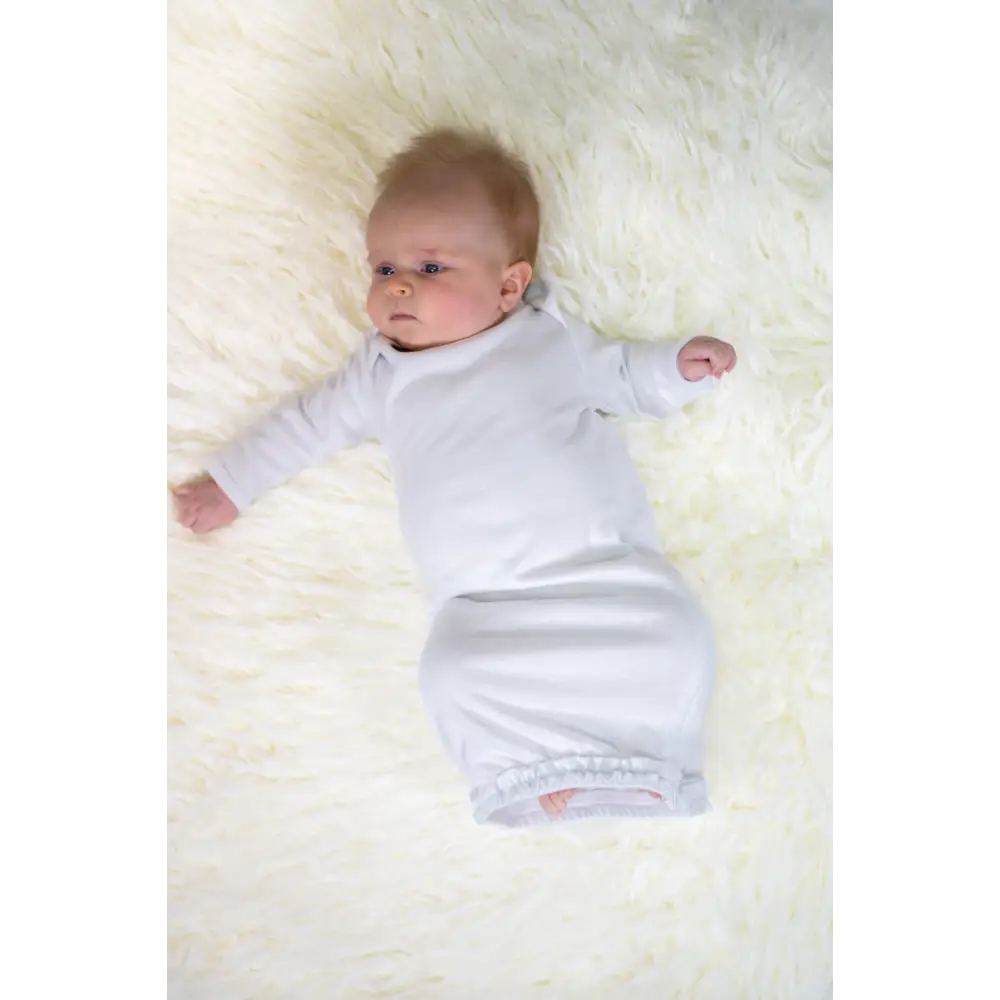 Ruffle Long Sleeve Baby Gown - 0-3 Month / White - ARB Blanks