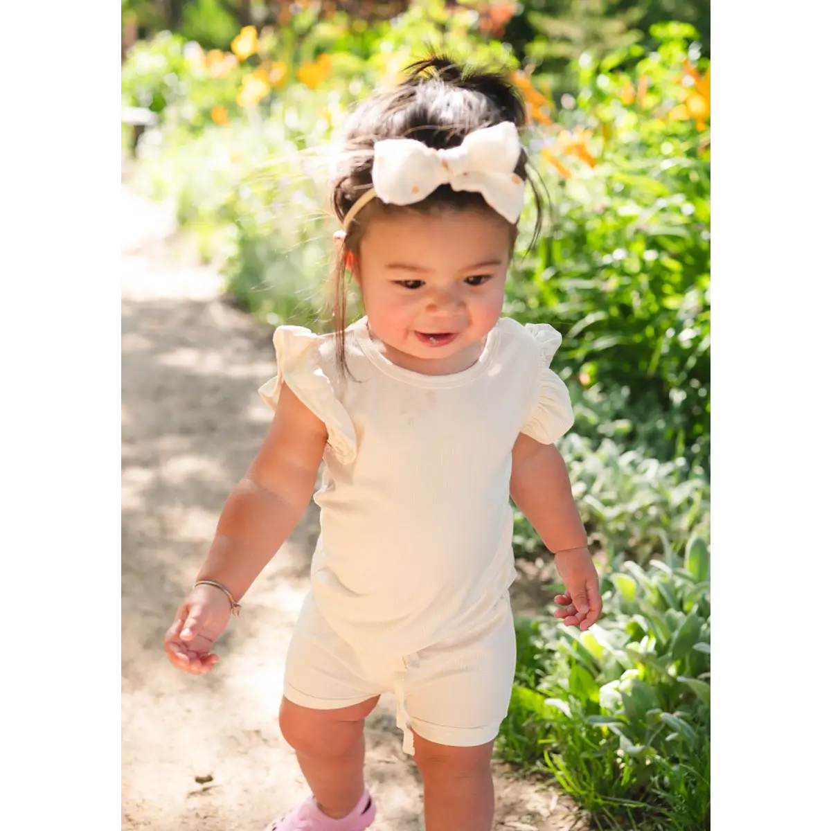 Ruffle Ribbed Short Set - Cream - Harp Angel Boutique