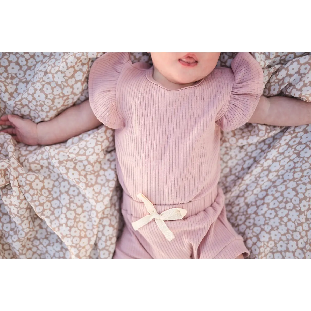 Ruffle Ribbed Short Set - Dusty Rose - Harp Angel Boutique