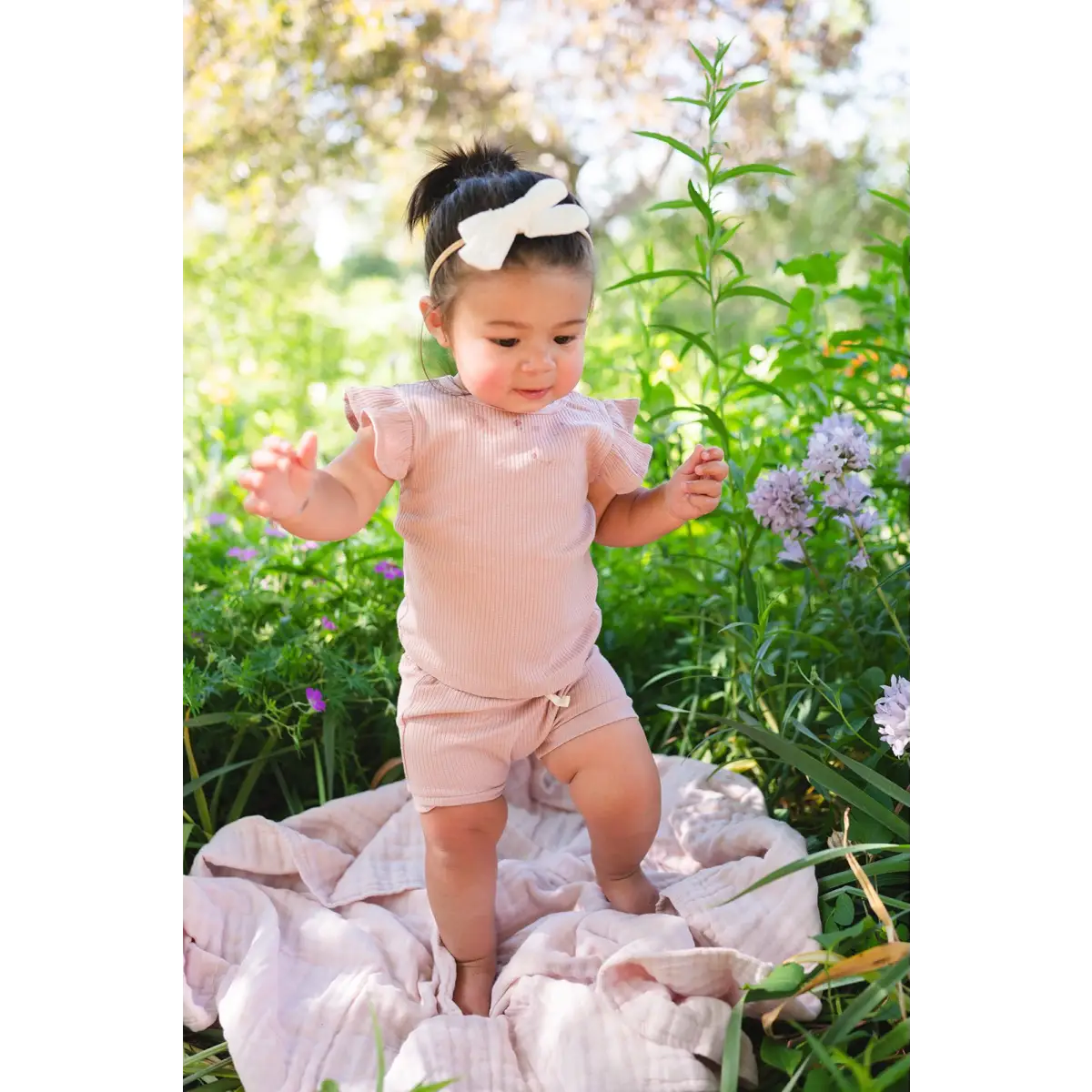 Ruffle Ribbed Short Set - Dusty Rose - Harp Angel Boutique