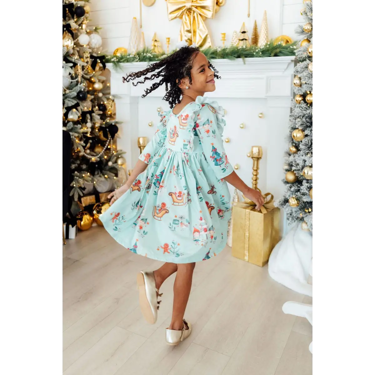 Ruffle Twirl Dress - Believe in Your Elf - Christmas - 3/4 Sleeve - Mila & Rose ®