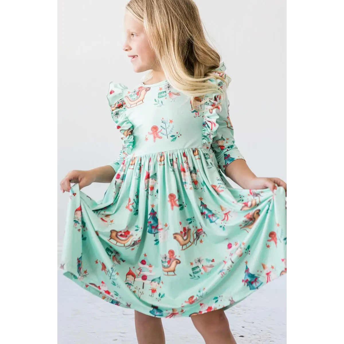 Ruffle Twirl Dress - Believe in Your Elf - Christmas - 3/4 Sleeve - Mila & Rose ®