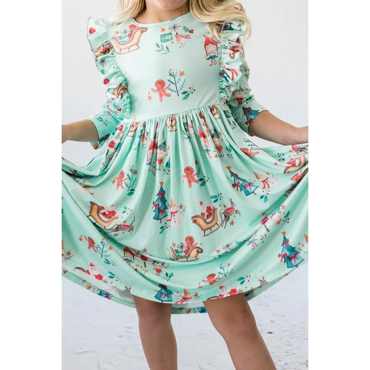 Ruffle Twirl Dress - Believe in Your Elf - Christmas - 3/4 Sleeve - Mila & Rose ®