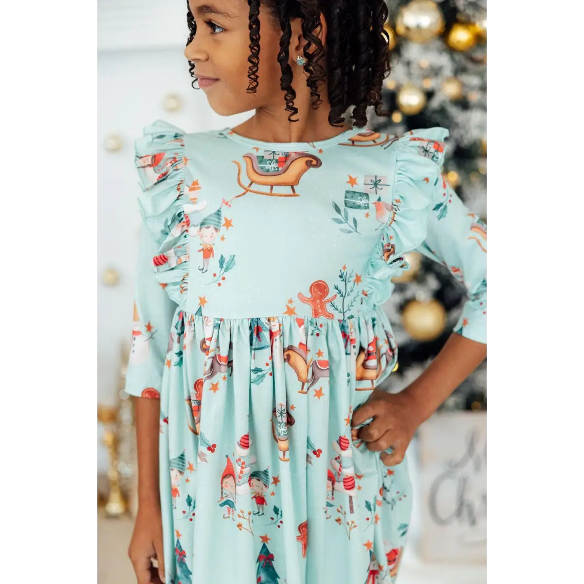 Ruffle Twirl Dress - Believe in Your Elf - Christmas - 3/4 Sleeve - Mila & Rose ®