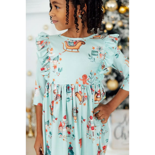 Ruffle Twirl Dress - Believe in Your Elf - Christmas - 3/4 Sleeve - Mila & Rose ®