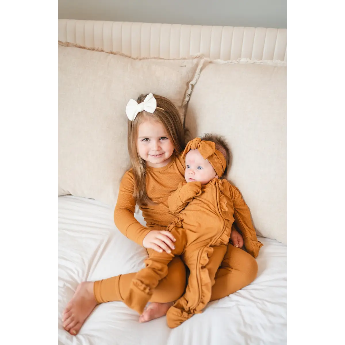 Ruffle Zipper One Piece - Caramel Ribbed - Harp Angel Boutique