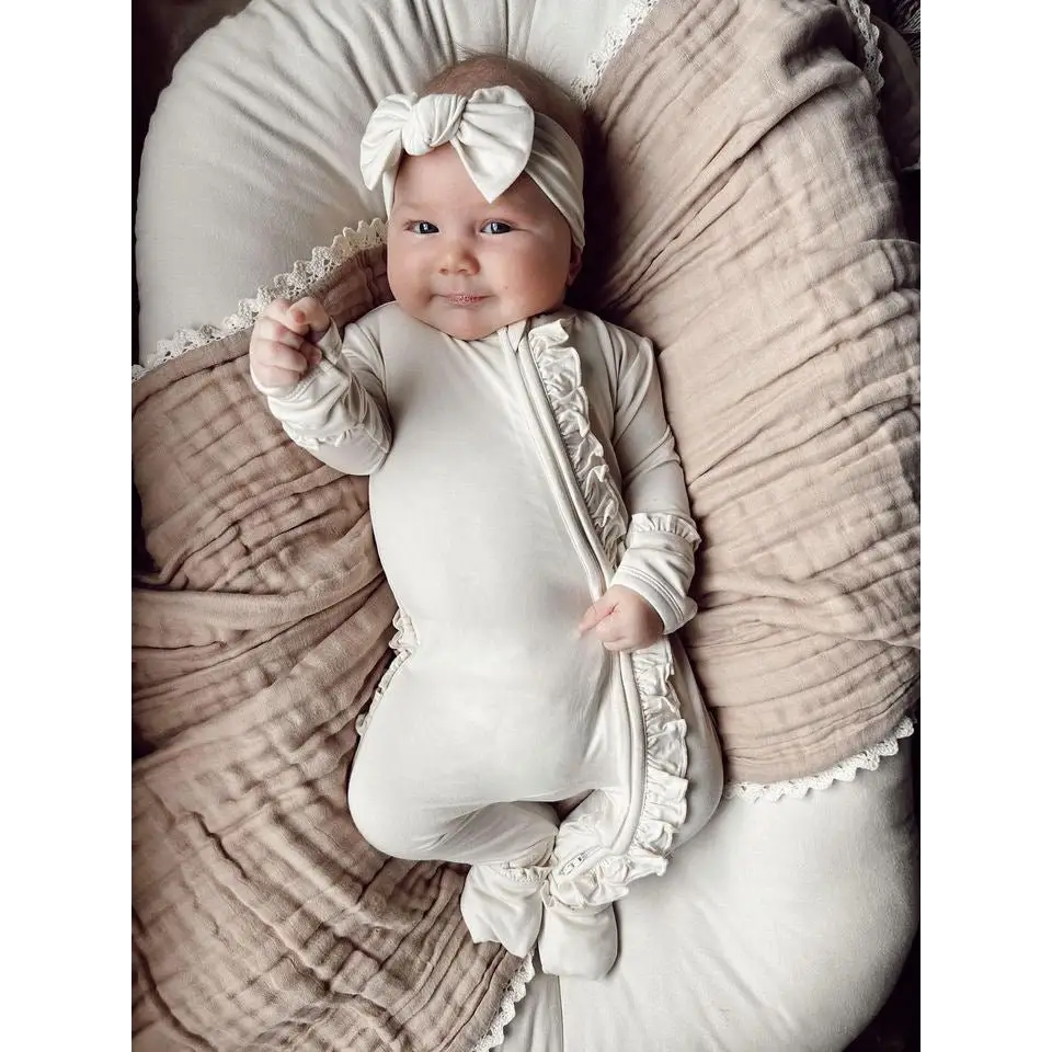 Ruffle Zipper One Piece - Cream - Harp Angel Boutique