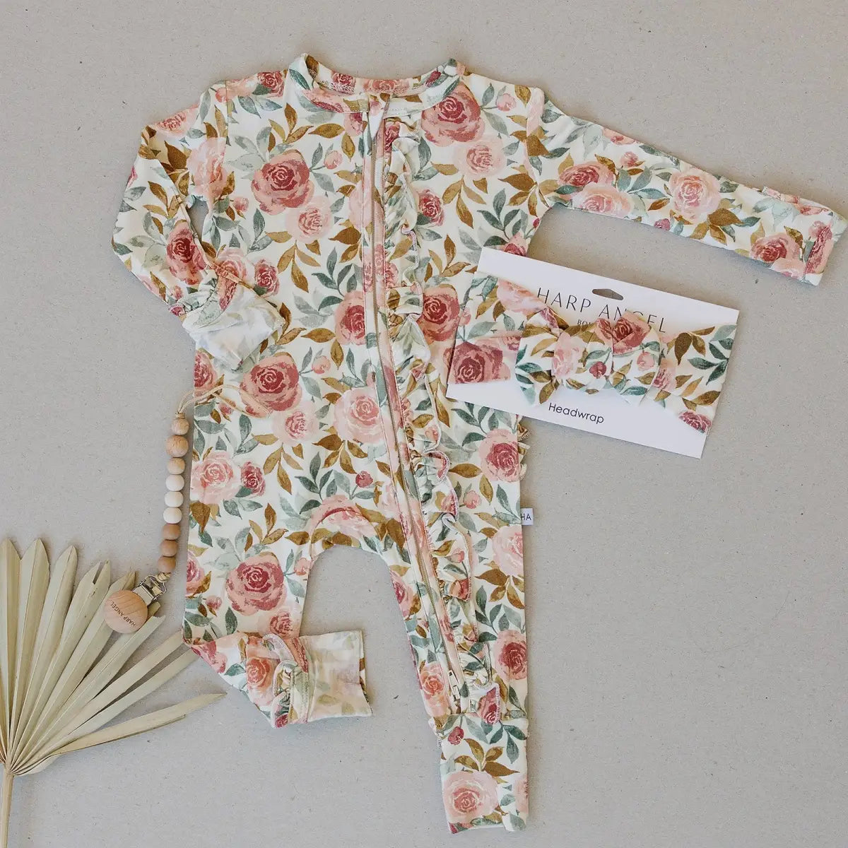 Ruffle Zipper One Piece - Dusty Pink Floral - Harp Angel Boutique