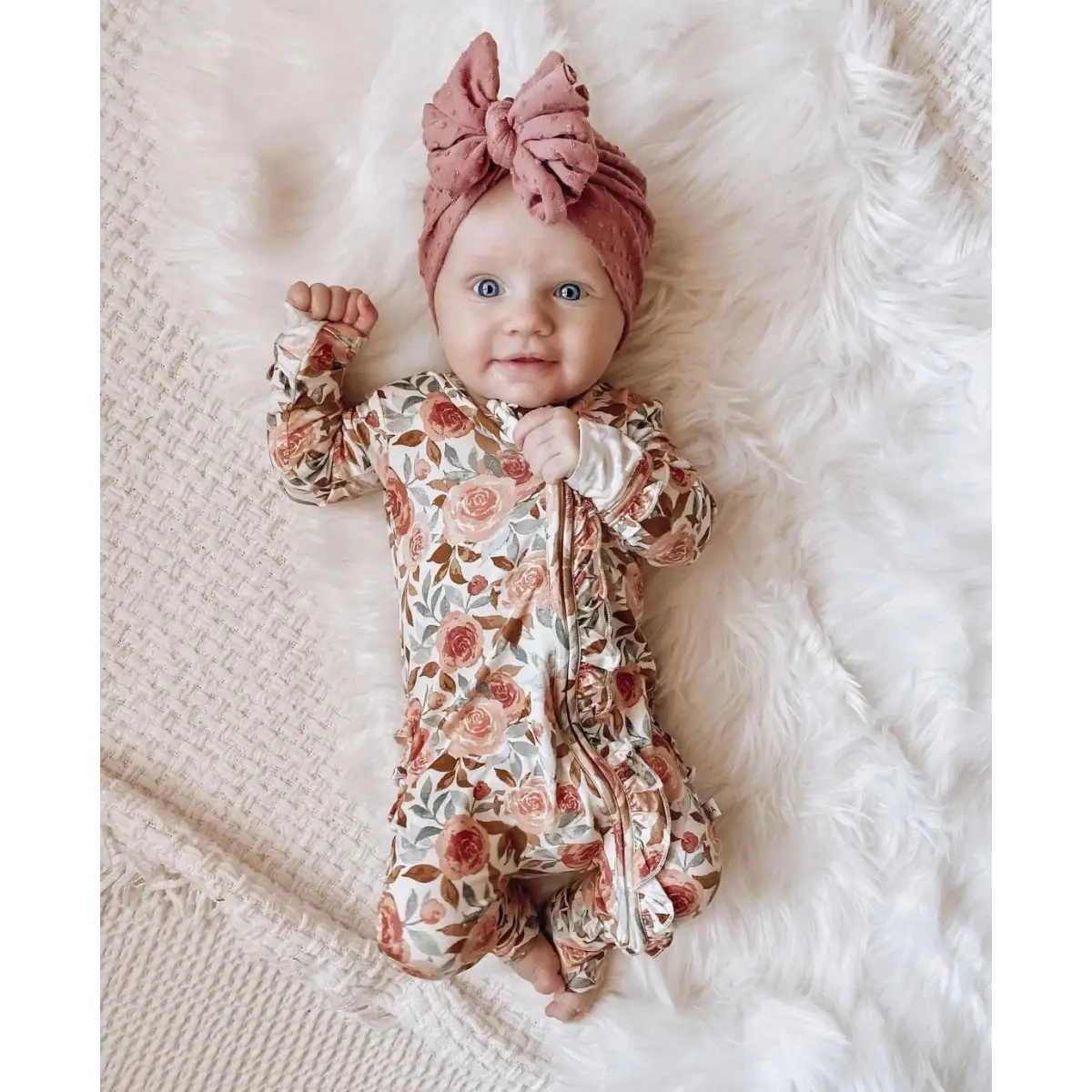 Ruffle Zipper One Piece - Dusty Pink Floral - Harp Angel Boutique