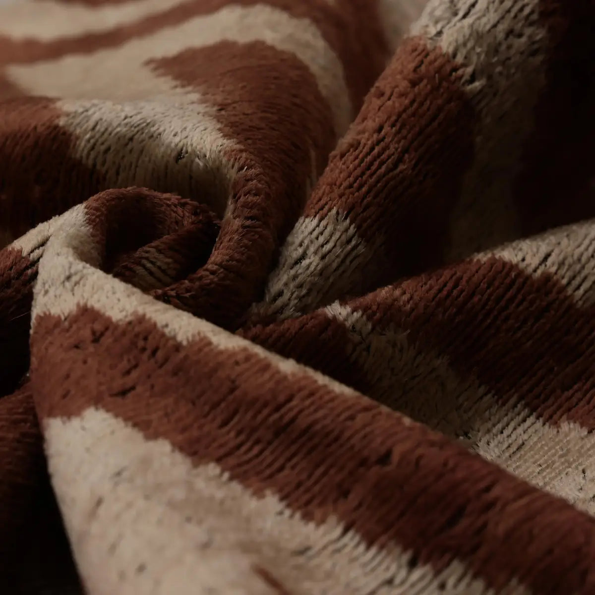 Rust & Cream Chevron Ikat Silk Velvet Pillow - 20’’ x 20’’ - Canvello