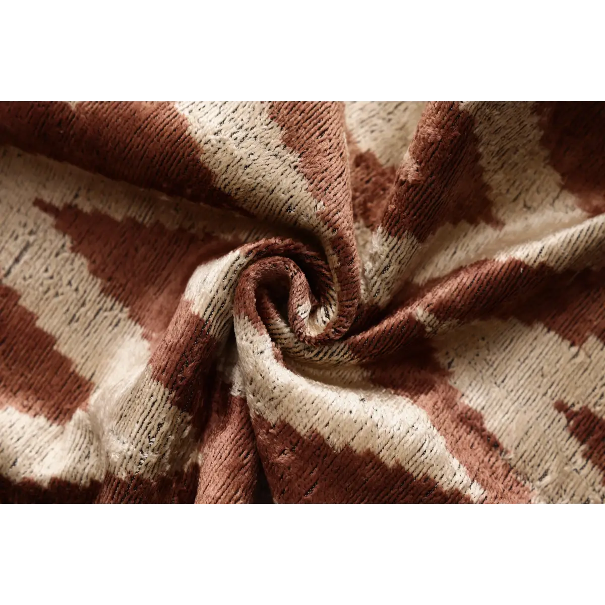 Rust & Cream Chevron Ikat Silk Velvet Pillow - 20’’ x 20’’ - Canvello