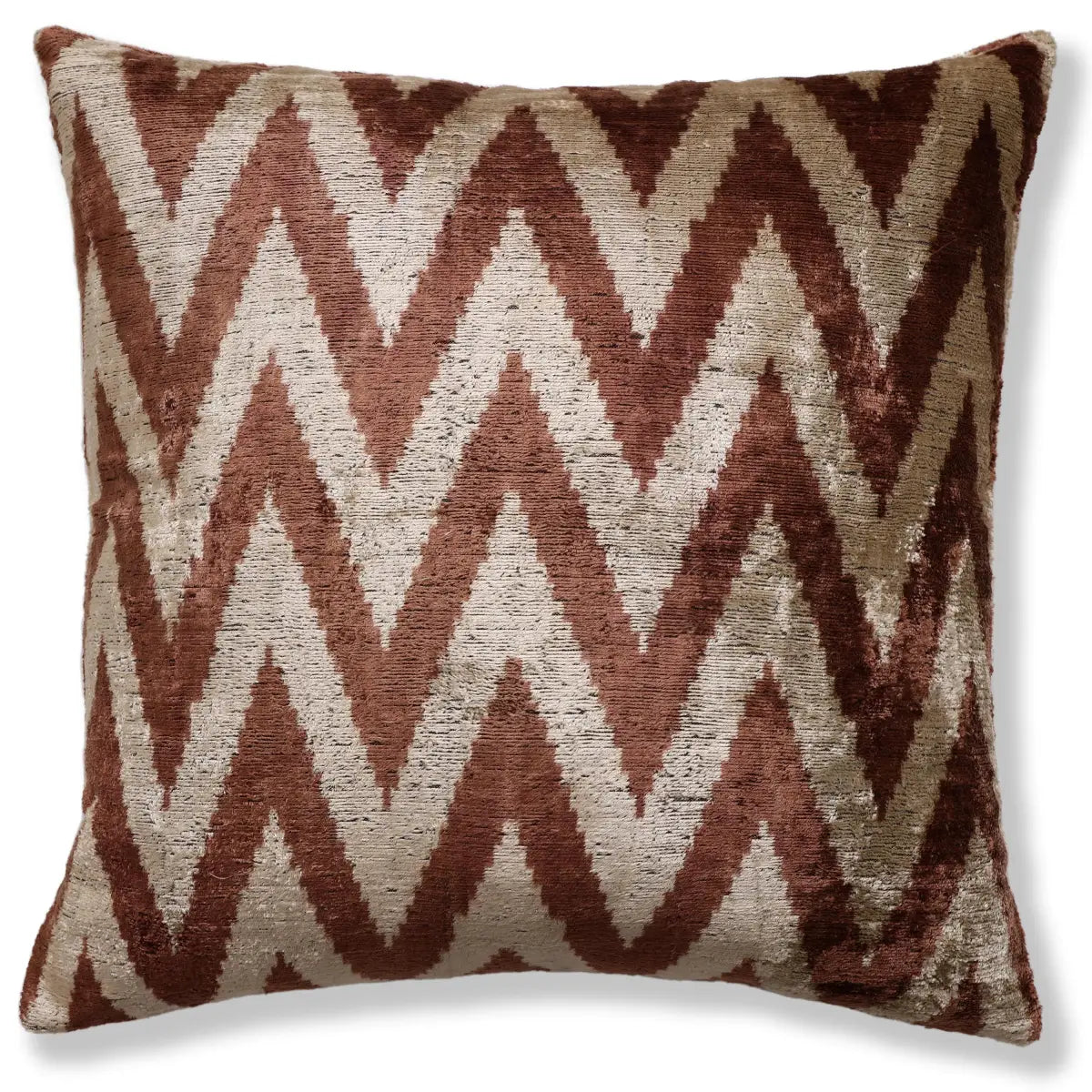 Rust & Cream Chevron Ikat Silk Velvet Pillow - 20’’ x 20’’ - Canvello