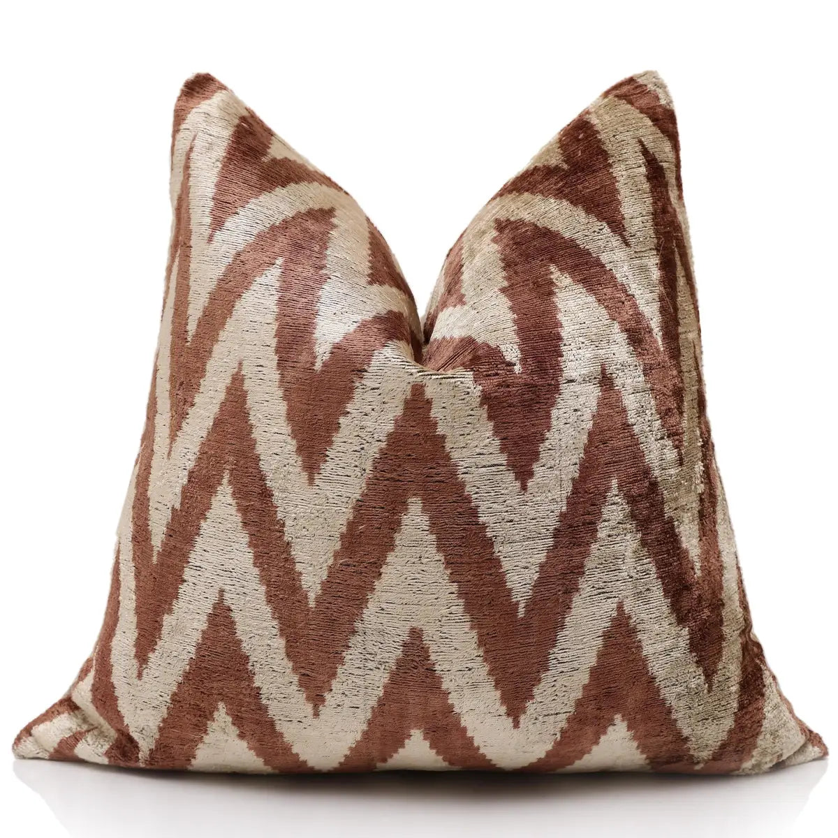 Rust & Cream Chevron Ikat Silk Velvet Pillow - 20’’ x 20’’ - Canvello