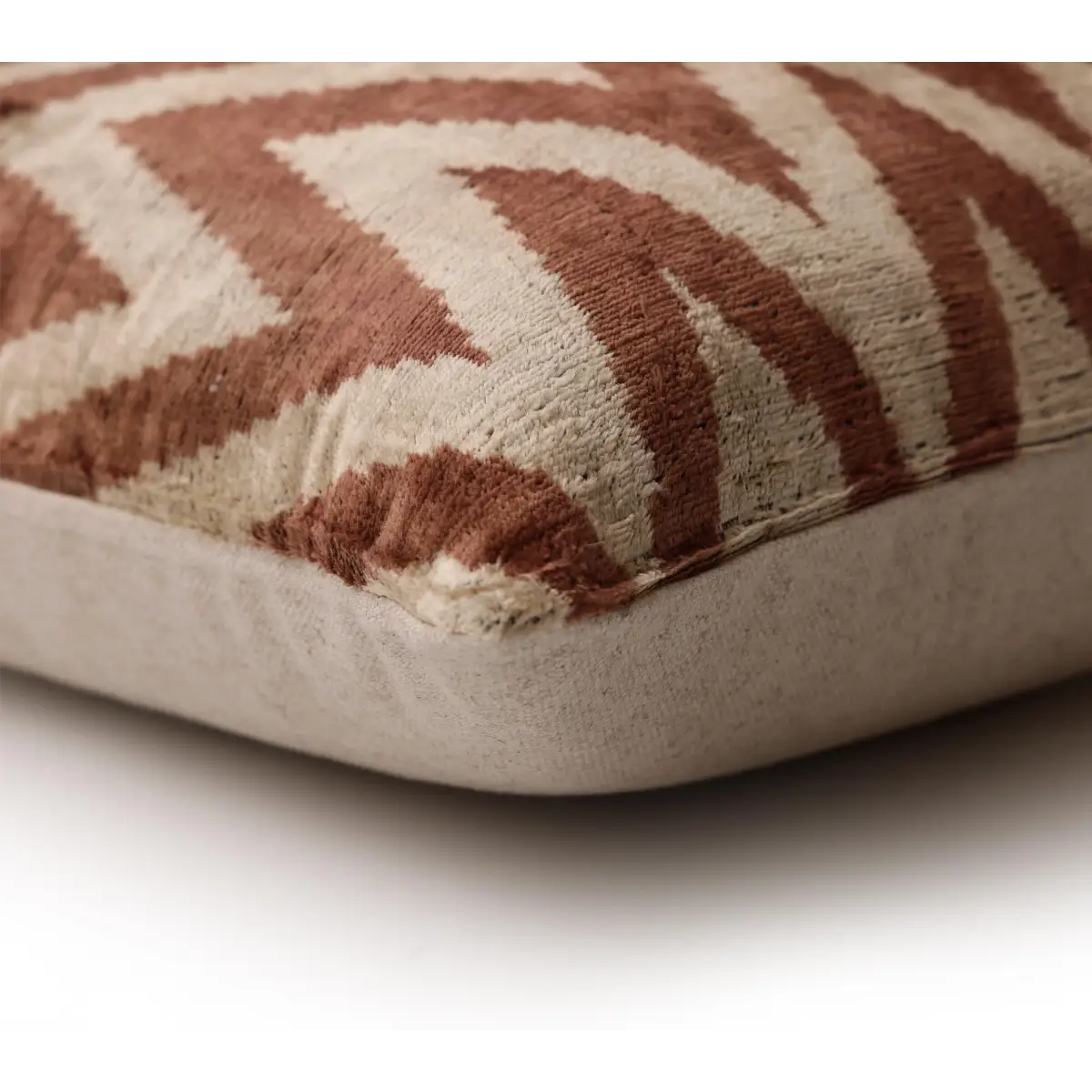 Rust & Cream Chevron Ikat Silk Velvet Pillow - 20’’ x 20’’ - Canvello