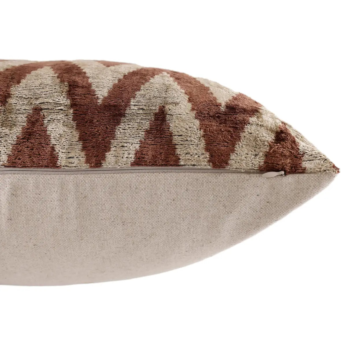 Rust & Cream Chevron Ikat Silk Velvet Pillow - 20’’ x 20’’ - Canvello