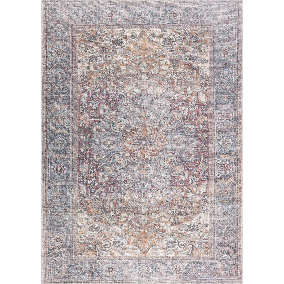 Rust Medallion Washable Area Rug - Boutique Rugs
