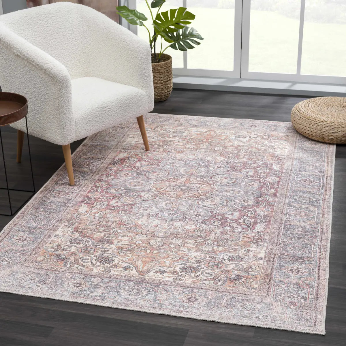 Rust Medallion Washable Area Rug - Boutique Rugs