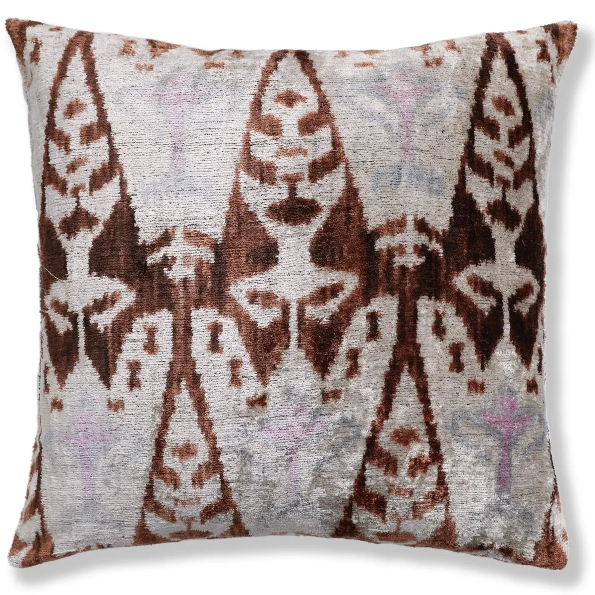 Rust & Lilac Vertical Ikat Silk Velvet Pillow - 20’’ x 20’’ - Canvello