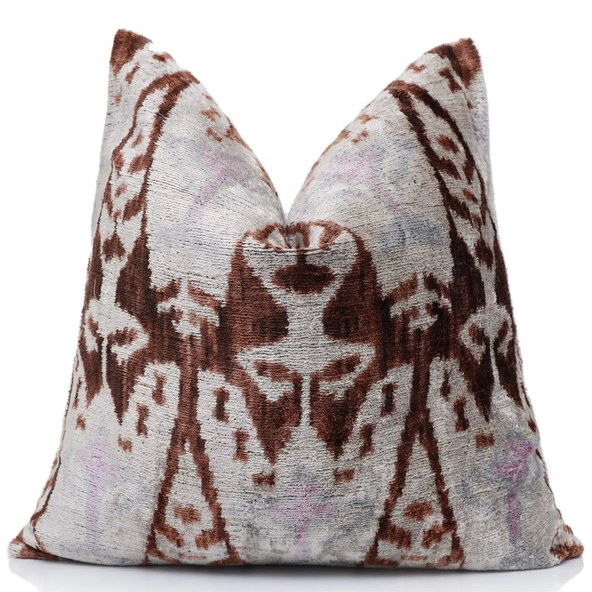 Rust & Lilac Vertical Ikat Silk Velvet Pillow - 20’’ x 20’’ - Canvello