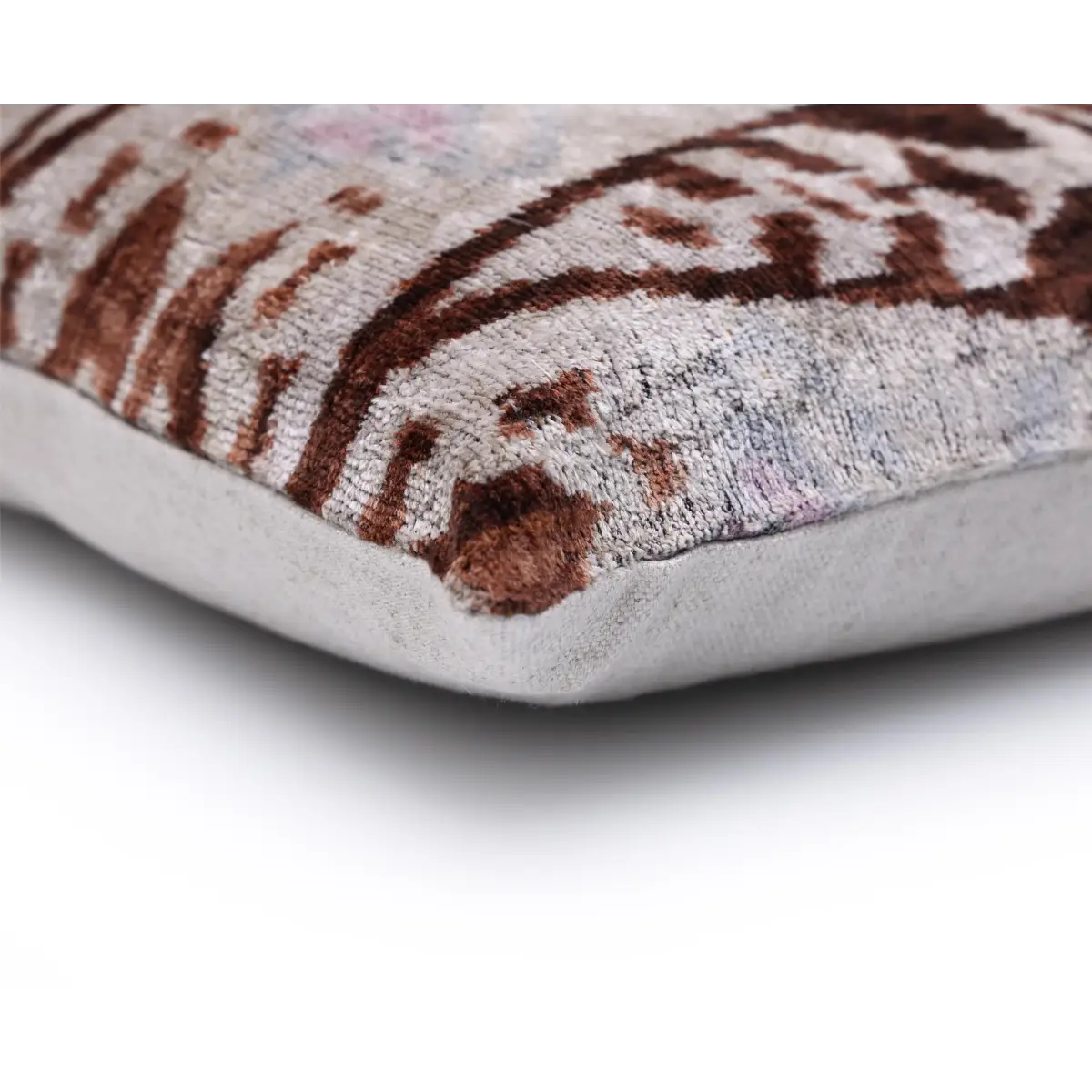 Rust & Lilac Vertical Ikat Silk Velvet Pillow - 20’’ x 20’’ - Canvello