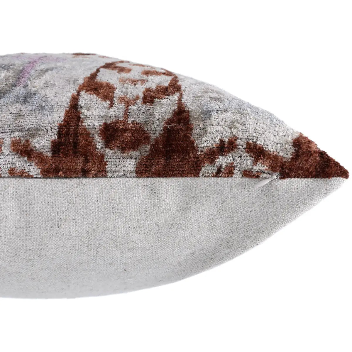 Rust & Lilac Vertical Ikat Silk Velvet Pillow - 20’’ x 20’’ - Canvello