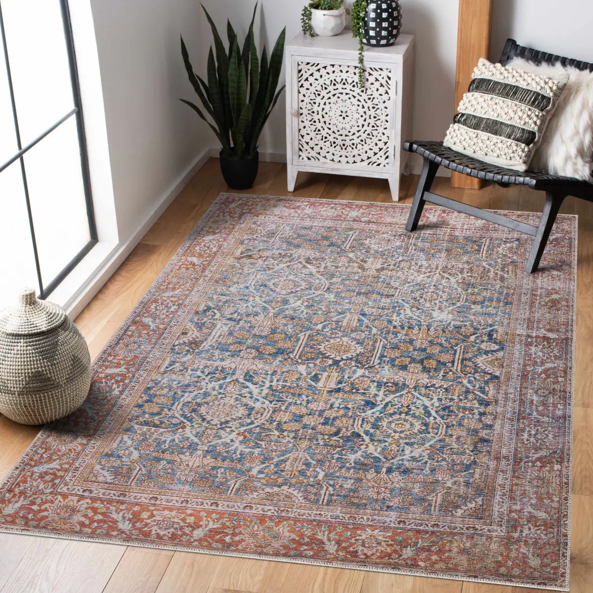 Rust Mair Traditional Washable Area Rug - Boutique Rugs