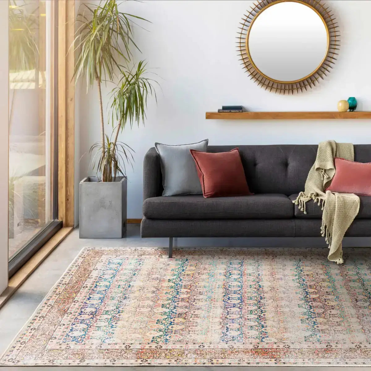 Rust Maligaya Distressed Washable Area Rug - Boutique Rugs