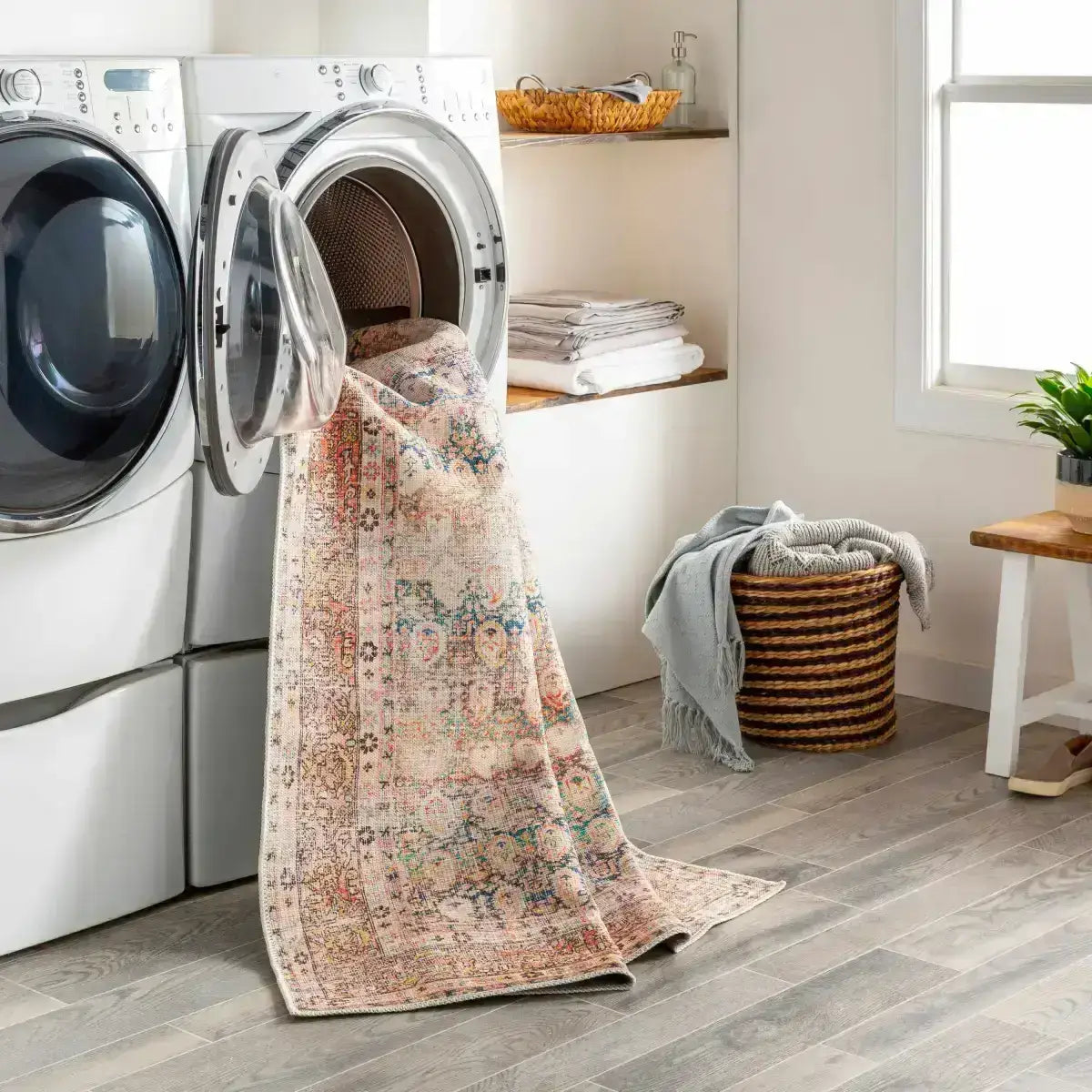 Rust Maligaya Distressed Washable Area Rug - Boutique Rugs