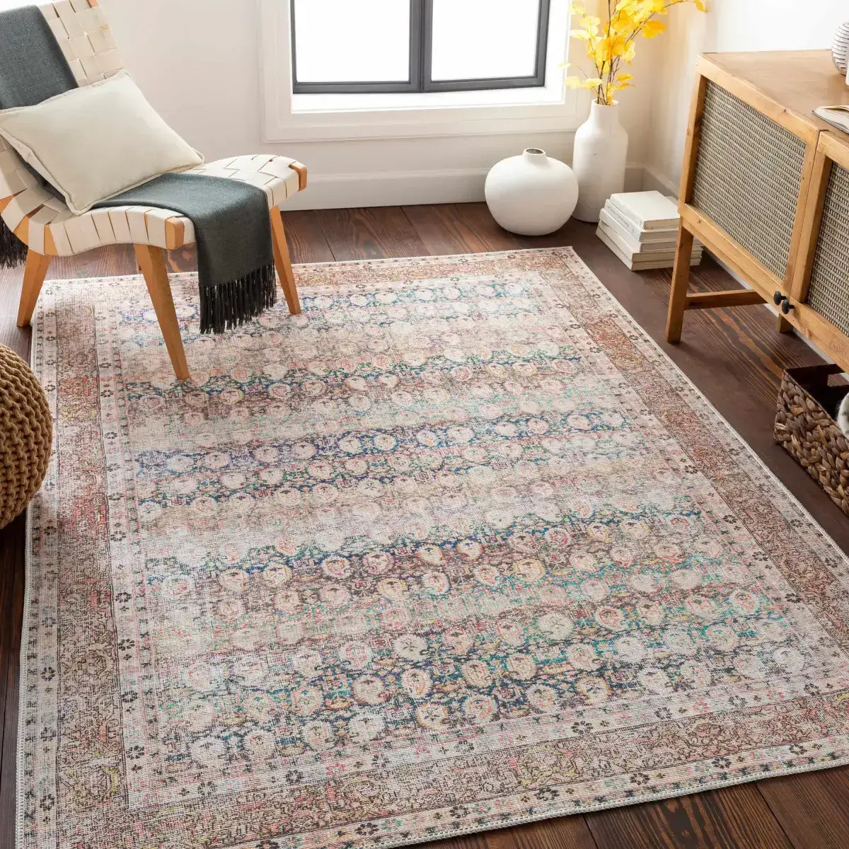 Rust Maligaya Distressed Washable Area Rug - Boutique Rugs