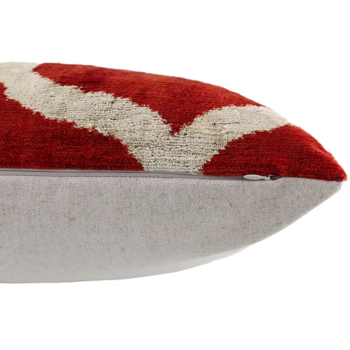 Rust Red & Cream Silk Velvet Pillow - 20’’ x 20’’ - Canvello