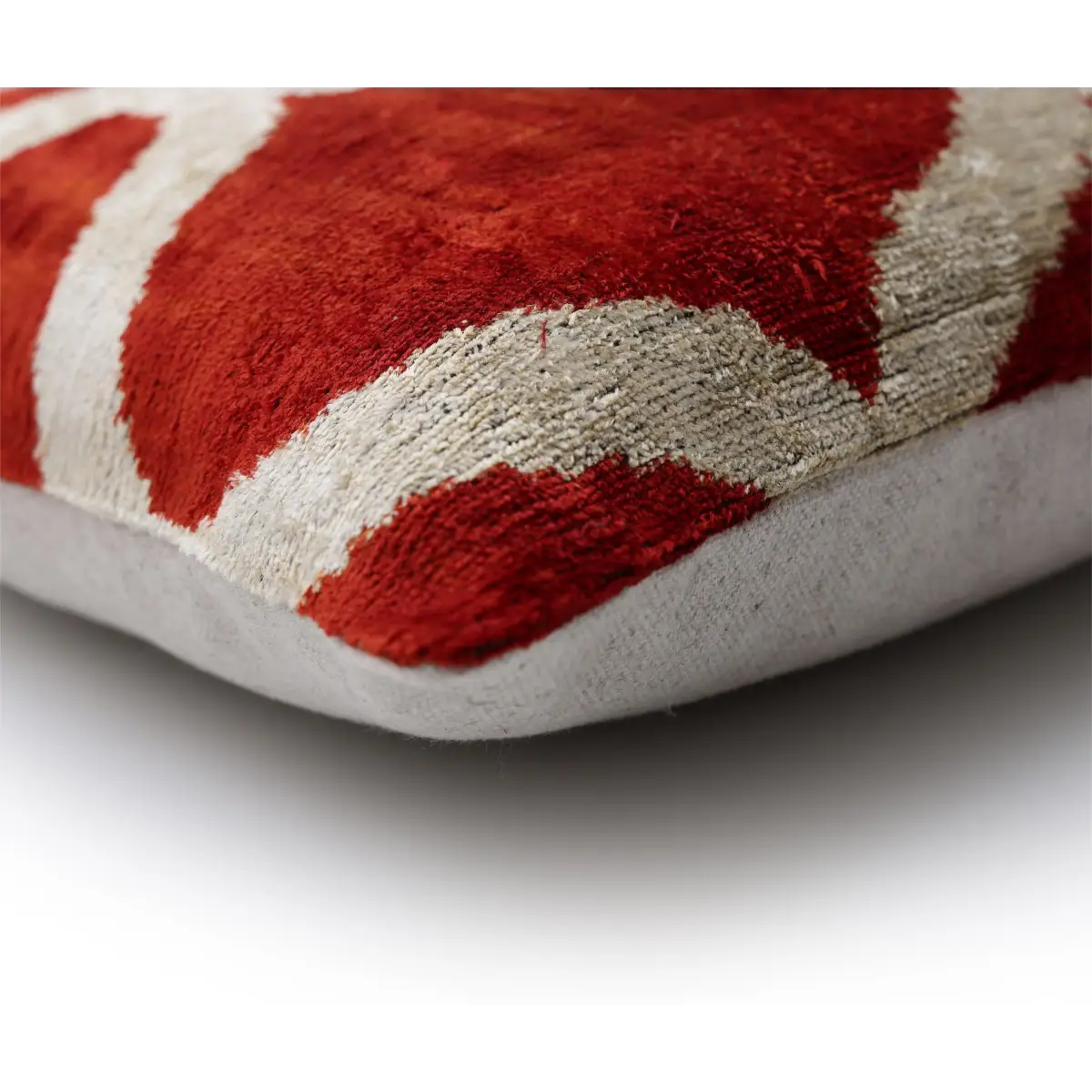 Rust Red & Cream Silk Velvet Pillow - 20’’ x 20’’ - Canvello
