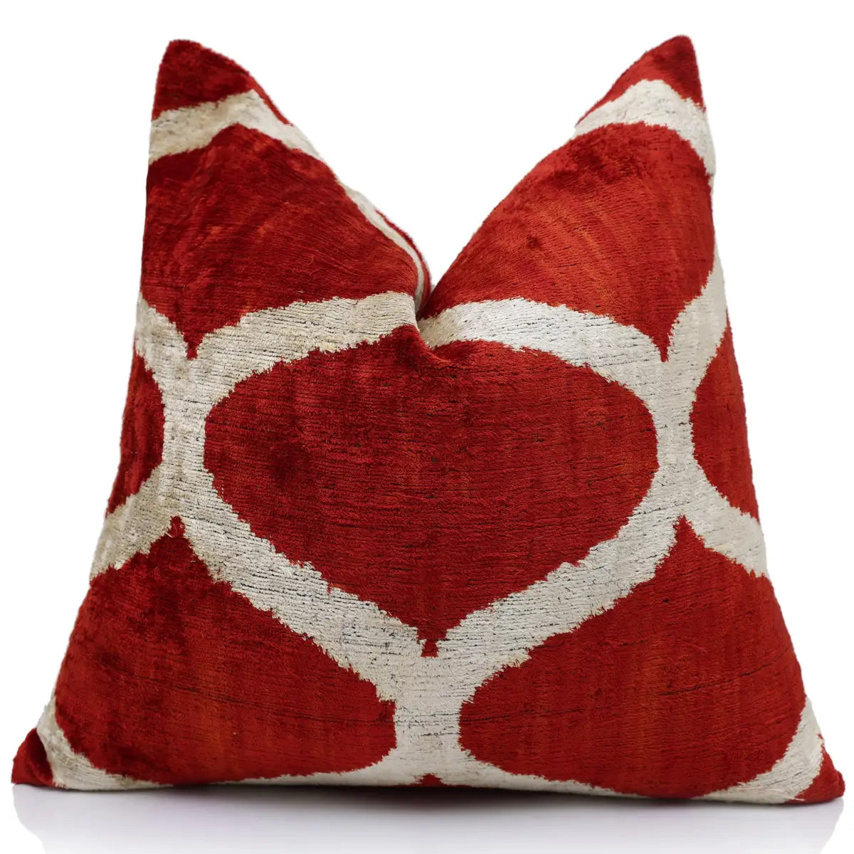 Rust Red & Cream Silk Velvet Pillow - 20’’ x 20’’ - Canvello
