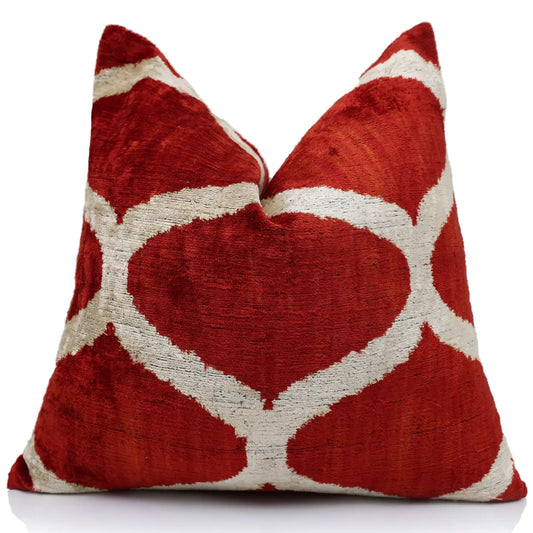 Rust Red & Cream Silk Velvet Pillow - 20’’ x 20’’ - Canvello
