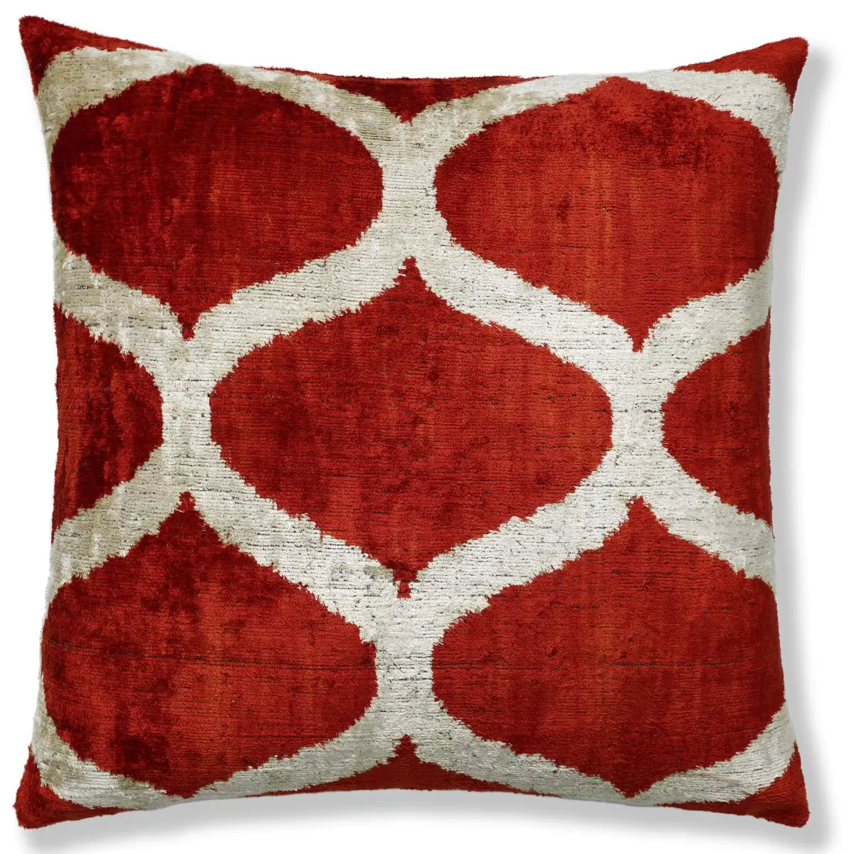 Rust Red & Cream Silk Velvet Pillow - 20’’ x 20’’ - Canvello
