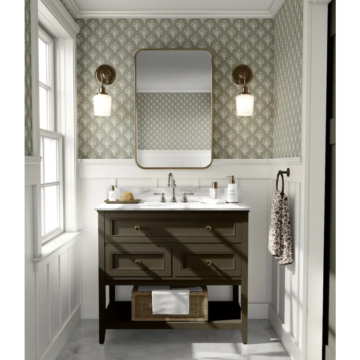 Ruthie Floral Wallpaper - Simple Block Print Flowers - by Ali Anni - Loomwell Home Goods