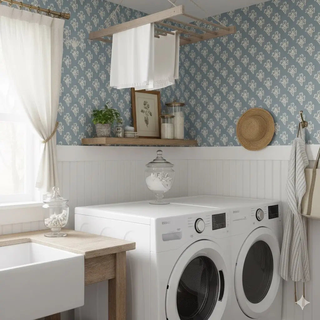 Ruthie Floral Wallpaper - Simple Block Print Flowers - by Ali Anni - Loomwell Home Goods