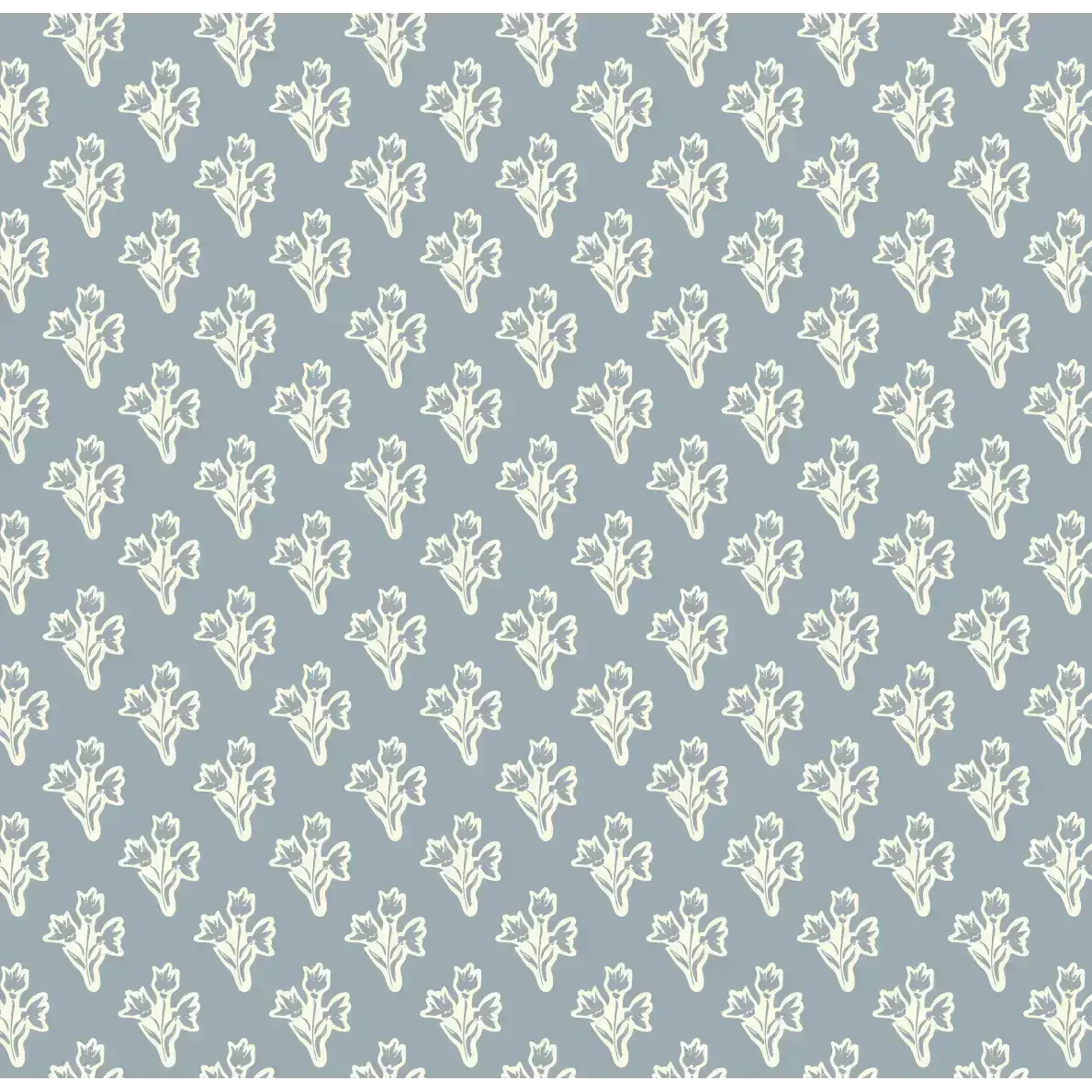 Ruthie Floral Wallpaper - Simple Block Print Flowers - by Ali Anni - Sample 1 foot by 1 foot / Blue - Loomwell Home