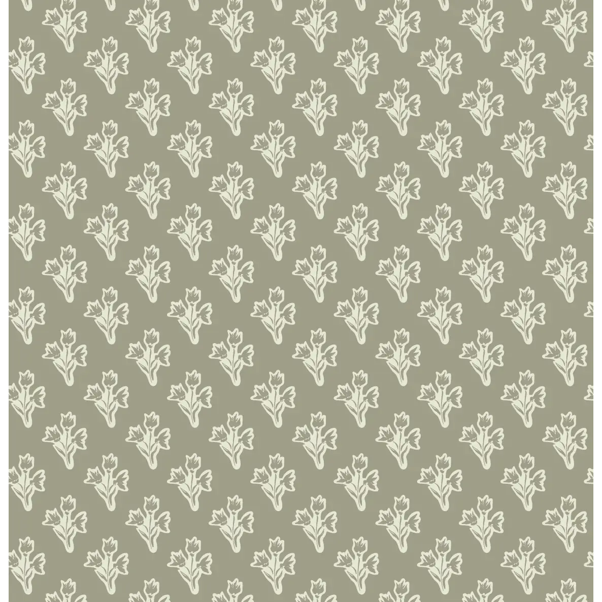 Ruthie Floral Wallpaper - Simple Block Print Flowers - by Ali Anni - Sample 1 foot by 1 foot / Green - Loomwell Home