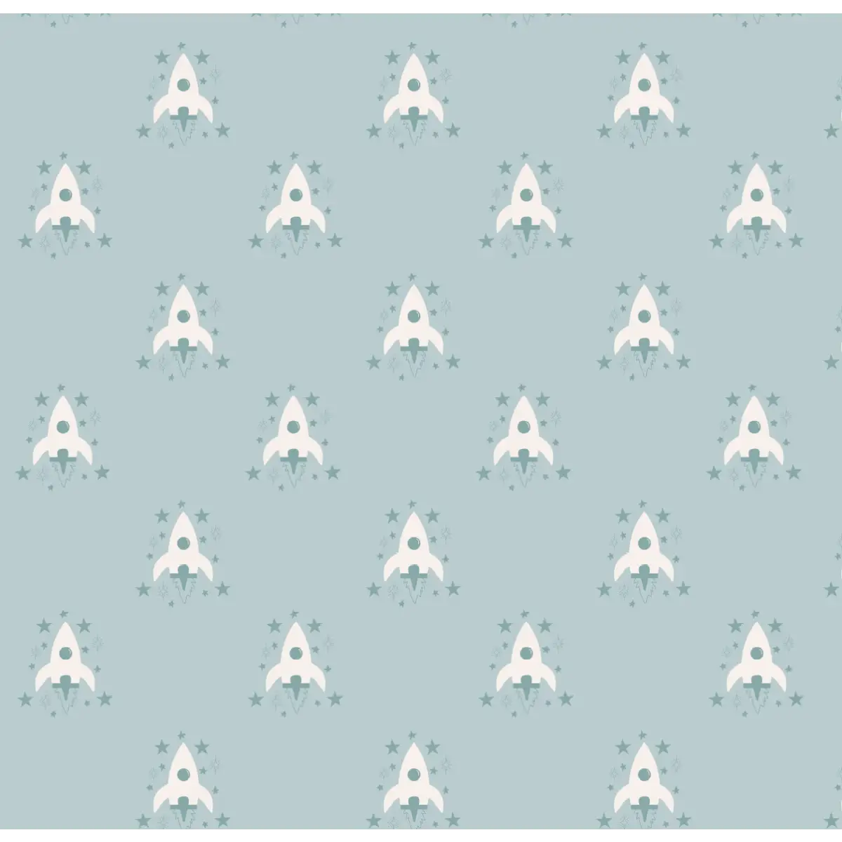 Ryan Wallpaper - Rocket Spaceship - by Antonela Fulir - Sample 1 foot by 1 foot / Light Blue - Loomwell Home Goods