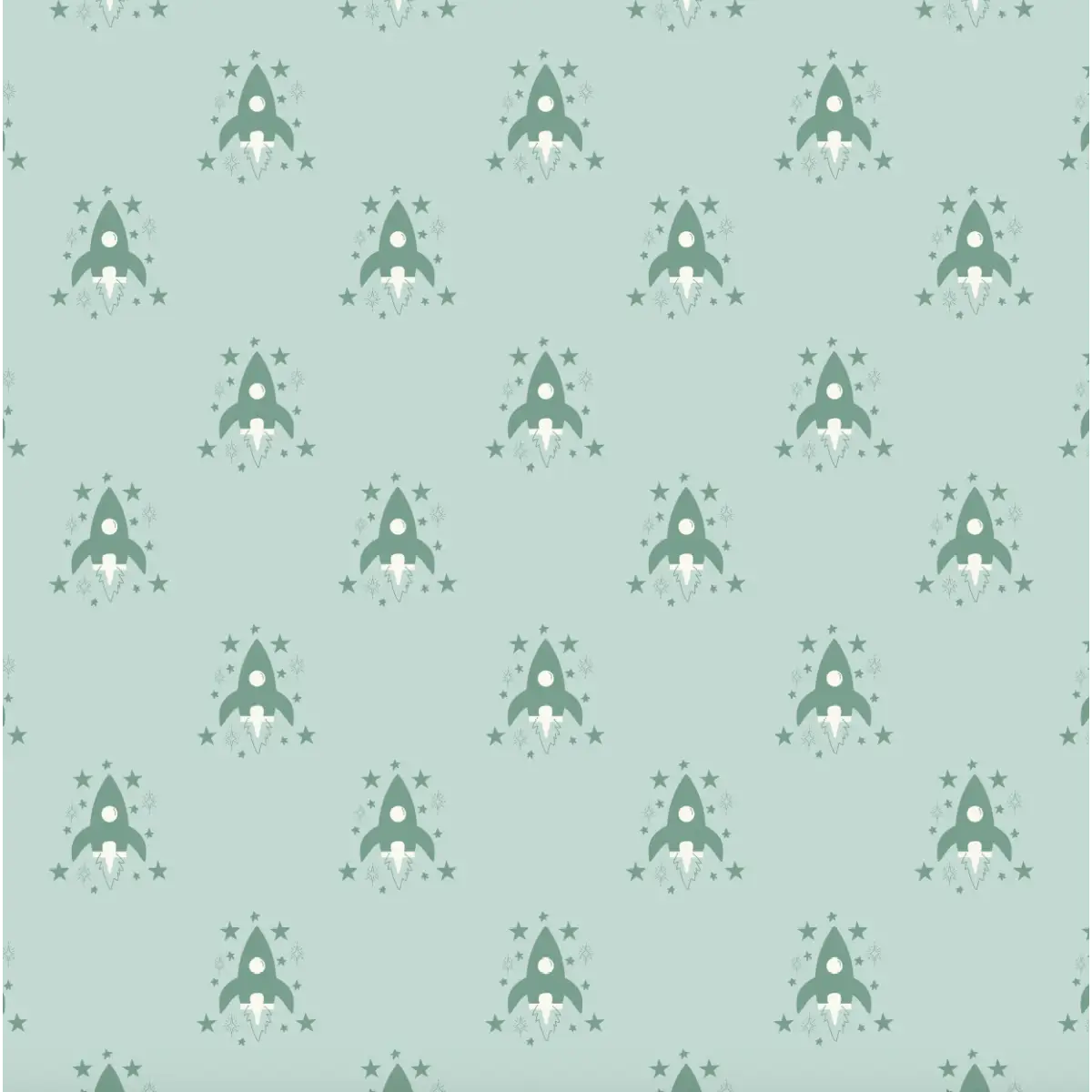 Ryan Wallpaper - Rocket Spaceship - by Antonela Fulir - Sample 1 foot by 1 foot / Mint - Loomwell Home Goods