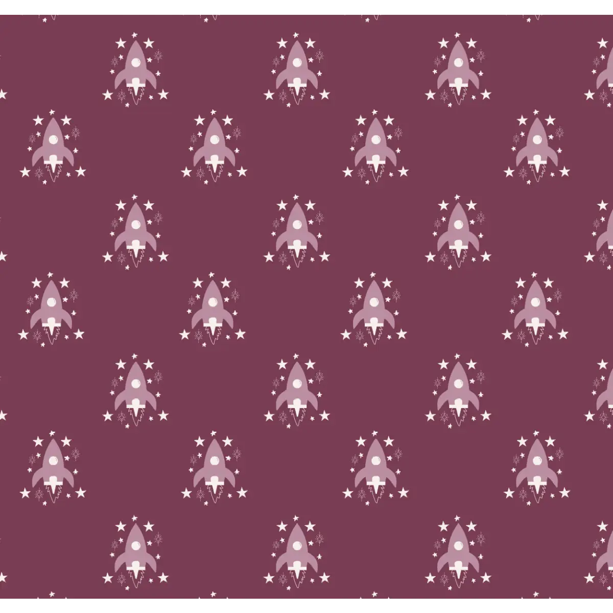 Ryan Wallpaper - Rocket Spaceship - by Antonela Fulir - Sample 1 foot by 1 foot / Plum - Loomwell Home Goods